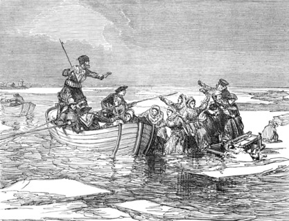 Russian villagers on floating ice, 1874. Creator: Unknown.