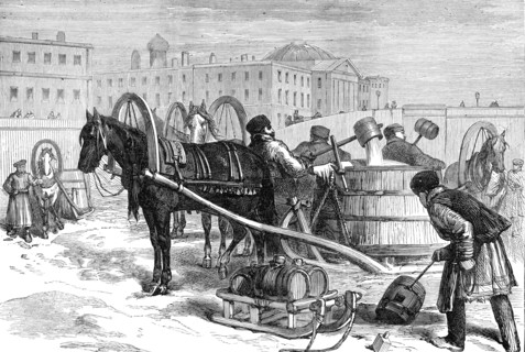 Taking water from the Neva at St. Petersburg - from a sketch by our special artist, 1874. Creator: Unknown.