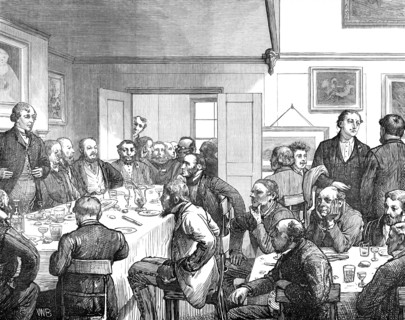 The General Election: Mr. Disraeli at the market ordinary, Aylesbury, on Saturday last, 1874. Creator: Unknown.