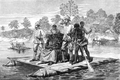 Sketches of the Ashantee War, by our special artist: Ashantee ambassadors crossing the Prah, 1874. Creator: Unknown.