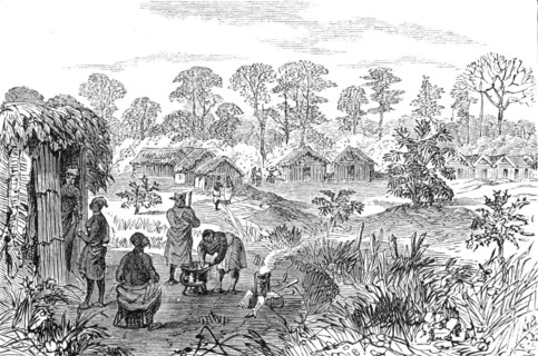The Ashantee War: Sutah - station on the road to Coomassie,...sketch by our special artist, 1874. Creator: Unknown.