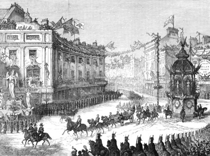 The Royal Entry into London: the procession in Oxford-Circus, 1874. Creator: Unknown.
