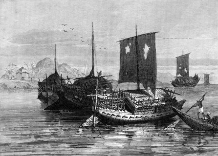 The Famine in Bengal: grain-boats on the Ganges, 1874. Creator: Unknown.