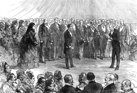The Majority of the Prince Imperial: the Duc de Padoue reading the address at...Chiselhurst, 1874. Creator: Unknown.