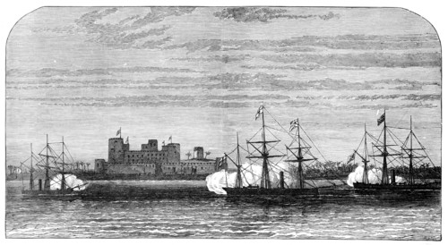 Bombardment of Fort Masnaah, Gulf of Oman, 1874. Creator: Unknown.