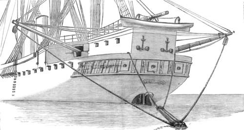 Steering spar contrivance for H.M.S. Bacchante after the squall, 1881. Creator: Unknown.