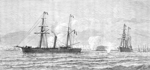The French in Tunis: bombardment of Sfax by the French gun-boats, 1881. Creator: Unknown.