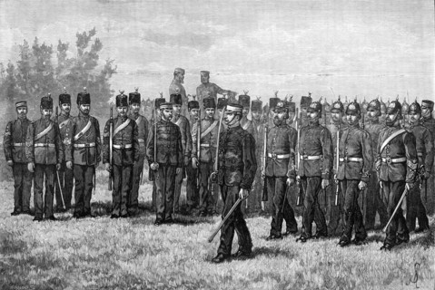 The Royal Visit to Edinburgh: Scottish Engineer Volunteers, 1881. Creator: W. I. Mosses.