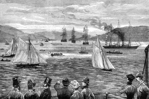 The Duke of Edinburgh's visit to the Clyde training-ship Cumberland, 1881. Creator: Unknown.