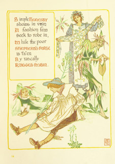 Simple Honesty shows in vain A fashion few seek to robe in..., 1899. Creator: Walter Crane.