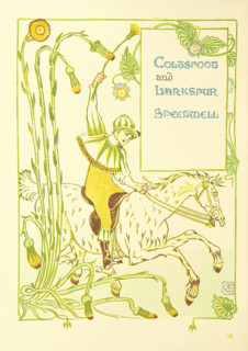 Coltsfoot and Larkspur, Speedwell, 1899. Creator: Walter Crane.