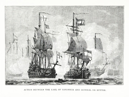 Action between the Earl of Sandwich and Admiral de Ruyter, 1672, (1896).  Creator: Unknown.