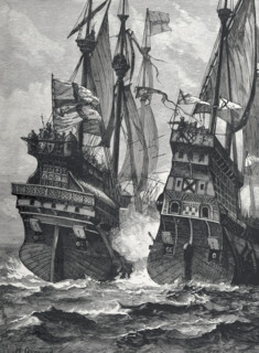 The Defeat of Sir Andrew Barton, 1511, (1887).  Creator: William Heysham Overend.