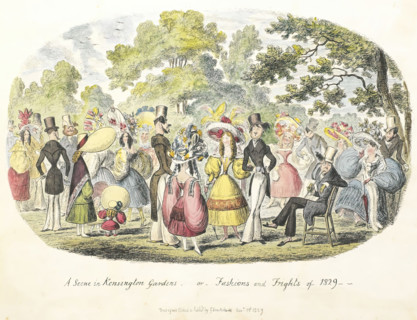A scene in Kensington Gardens - or - Fashion and Frights of 1829.  Creator: George Cruikshank.