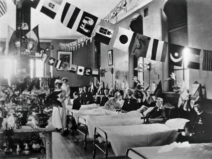 Hahnemann Hospital and Homeopathic Dispensaries, Liverpool: a ward, decorated with..., (1910?). Creator: Unknown.