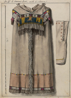 Native North American costume: a woman's dress, with a sleeve, (1855?).  Creator: Thomas Bateman.