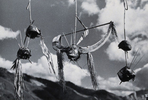 Kalyo Kengyu, northern India: human heads hung up as trophies in a Naga village, c1930s. Creator: Unknown.