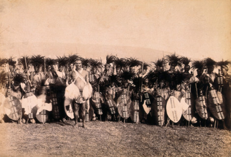 Pietermaritzburg, South Africa: African warriors preparing to dance, between 1800 and 1899. Creator: Unknown.