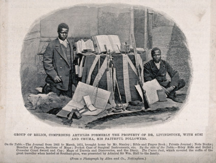 David Livingtone's followers, Susi and Chuma, pictured with his former possessions, 1873. Creator: Unknown.