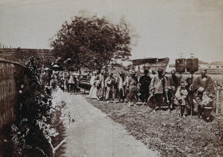 Shanghai, China: a funeral procession, with people carrying banners, c1880s Creator: Unknown.