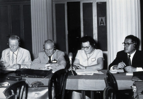 7th International Congresses on Tropical Medicine and Malaria, Rio de Janeiro: four scientists, 1963 Creator: Unknown.