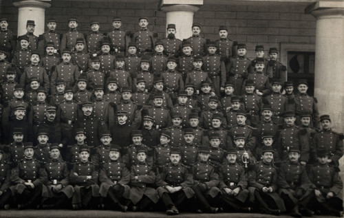 French soldiers including Louis de Broglie (front row, third from right), 1914. Creator: Unknown.