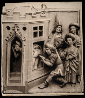 A physician administering a clyster to an embarrassed woman who hides her self and presents her... Creator: Unknown.
