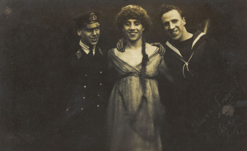 Three sailors with arms round each other, 1917. Creator: Unknown.