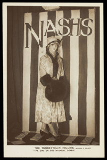A soldier in drag modelling for "The Timbertown Follies" at a prisoner of war camp..., [1914-1918?]. Creator: Unknown.