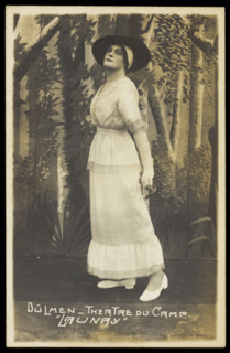 A prisoner of war acting in an internment camp in Dülmen, performing in drag, wear..., [1910-1919?]. Creator: Unknown.