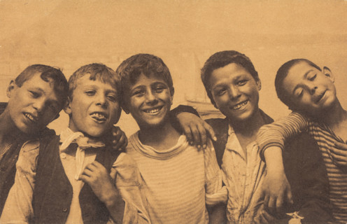 Neapolitan boys posing in a line, c1900s. Creator: Unknown.