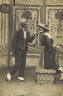 French prisoners of war, one in drag, performing a show at Sennelager prisoner of wa..., (1918?). Creator: Unknown.