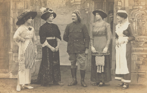 Prisoners of war performing a play at a prisoner of war camp in Cottbus, (between 1910 and 1919?). Creator: Unknown.