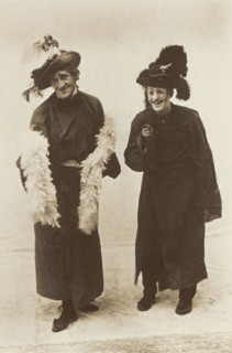Dick Horn and Harry Brandon dressed as pantomime dames for the Bow Bells...(between 1910 and 1919?). Creator: Unknown.