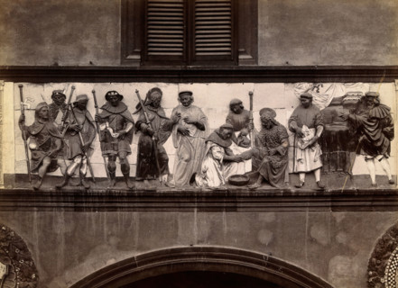 Ospedale del Ceppo, Pistoia: part of the sculpted relief of the works of mercy, c1860s. Creator: Fratelli Alinari.