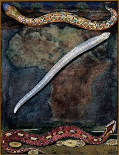 Parasites: a parasitical worm, shown much enlarged, with its hosts, c1930. Creator: J Svoboda.