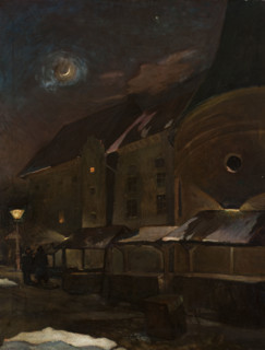 Small Market Square in Krakow at Night, 1903. Creator: Henryk Szczyglinski.
