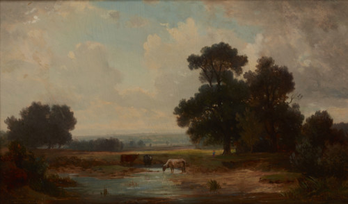 Landscape with Cows at a Watering-Place, c1880, before 1876. Creator: Jozef Szermentowski.