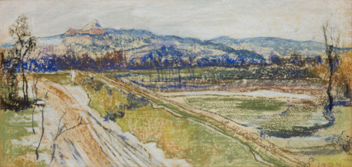 View of the Kosciuszko Mound in Krakow from the Window in the Artist's Studio, 1904. Creator: Stanislaw Wyspianski.
