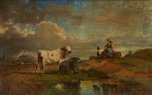 Landscape with a Shepherdess and Cattle, 4th quarter of 19th century. Creator: Eduard Hamman.