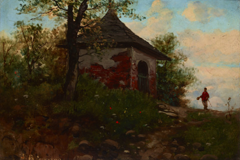 Landscape with a Wayside Shrine, c1880. Creator: Seweryn Bieszczad.