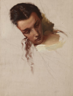 Study to the Painting "The Death of Barbara Radziwill"- Head of Queen Barbara, before 1860. Creator: Jozef Simmler.