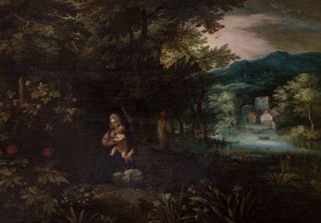 Landscape with the Scene of the Rest on the Flight into Egypt, 1st half of 17th century. Creator: Unknown.
