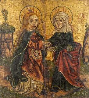 The Annunciation, Visitation to St Elizabeth, Saint Dorothy. Triptych Wing, between 1501-1533. Creator: Unknown.