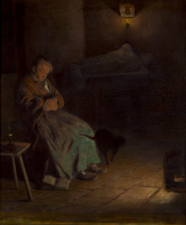 Old Woman Watching Over a Dead Body II, between 1890-1899. Creator: Aleksander Gierymski.