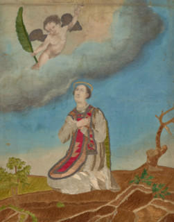 Embroidered picture of an unknown martyr, 1st half of 19th century. Creator: Unknown.