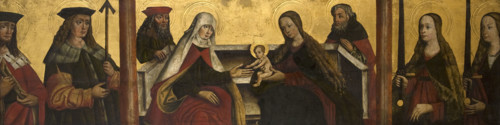 The Virgin Mary's family (St. Anna Samotrzec, Joachim, and Joseph) with St..., between 1500-1525. Creator: Unknown.