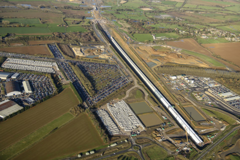 Construction of the Chipping Warden Green Tunnel on the HS2 railway line, West Northants, 2024. Creator: Damian Grady.