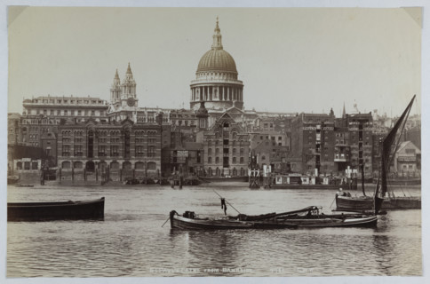 A view from Bankside looking across the River Thames towards Paul’s Wharf and St Paul’s…, 1880-1899. Creator: GW Wilson and Company.
