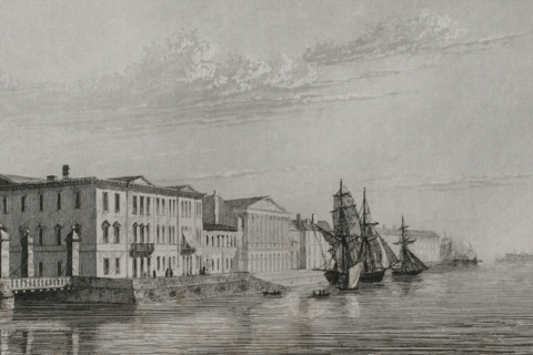 The English Embankment or English Quay, Saint Petersburg, Russia, 1839. Creator: Augustin François Lemaitre.
